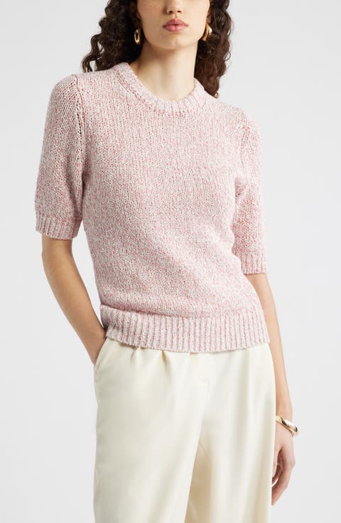 Elbow Sleeve Linen & Cotton Blend Sweater