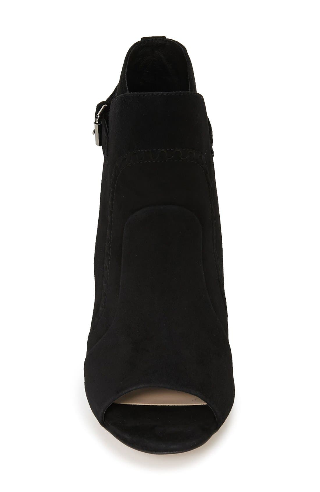 'Conley Buckle' Open Toe Bootie (Women), Alternate, color, BLACK