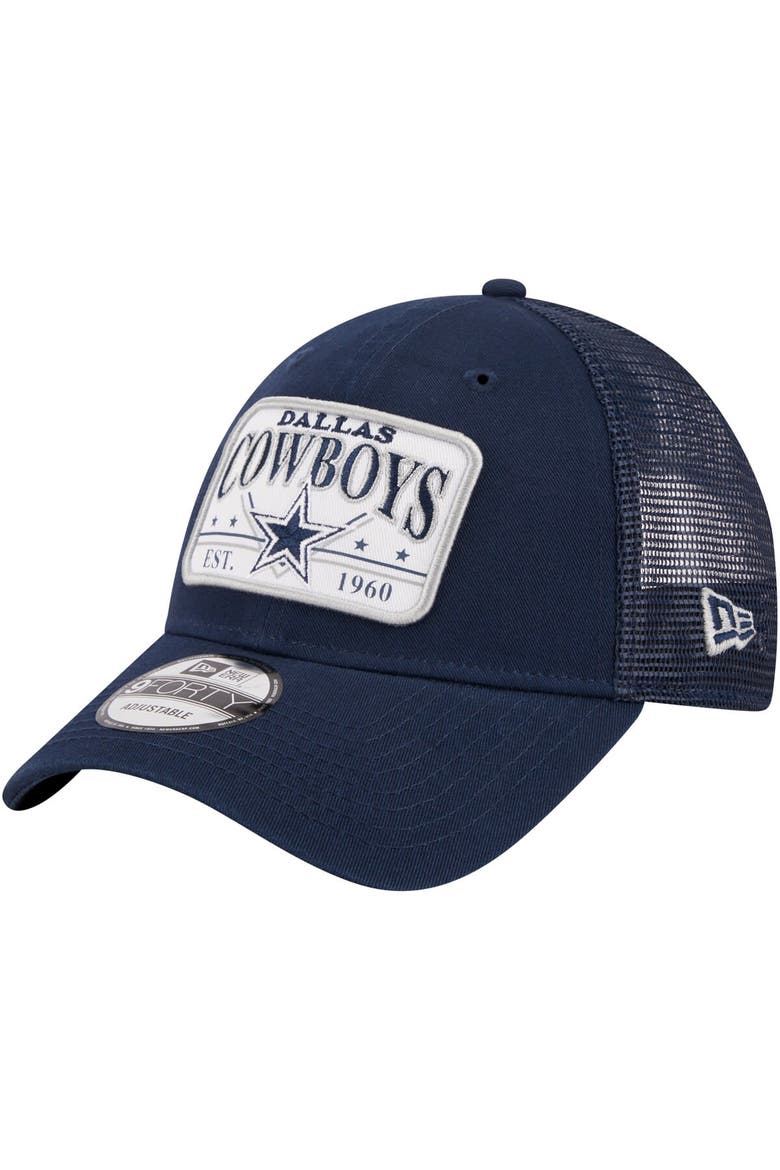 Men's New Era Navy Dallas Cowboys Plate 9FORTY Trucker Adjustable Hat, Main, color, Navy
