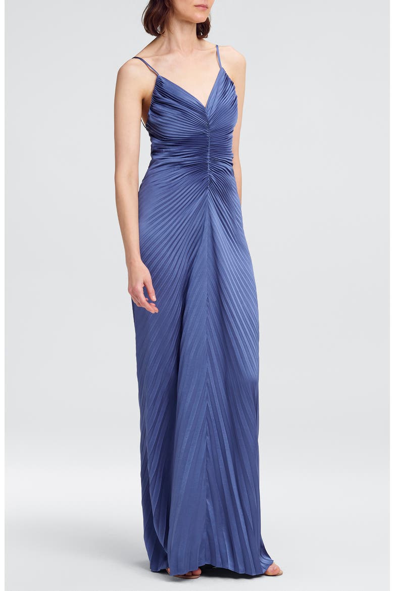 Genevieve Pleated Gown, Alternate, color, ASH BLUE