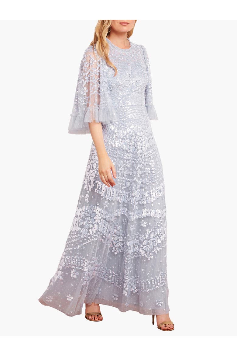 Anais Sequin 3/4 Sleeve Maxi Gown, Main, color, Skylight