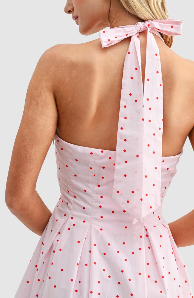 All in Favor Polka Dot Halter Neck Minidress, Alternate, color, Blush Red Dot