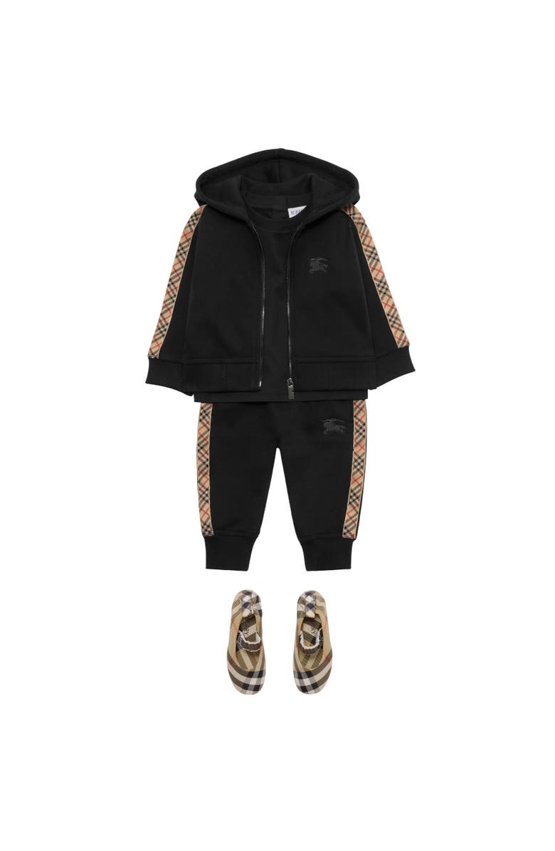 Burberry Check Trim Cotton Zip Hoodie, Alternate, color, Black