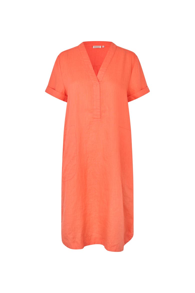 Manareela Linen V-Neck Tunic Dress, Alternate, color, Camellia