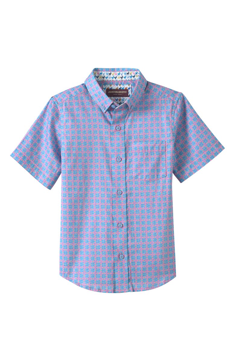 Johnston & Murphy Kids' Watermelon Print Short Sleeve Button-Up Shirt, Main, color, Blue