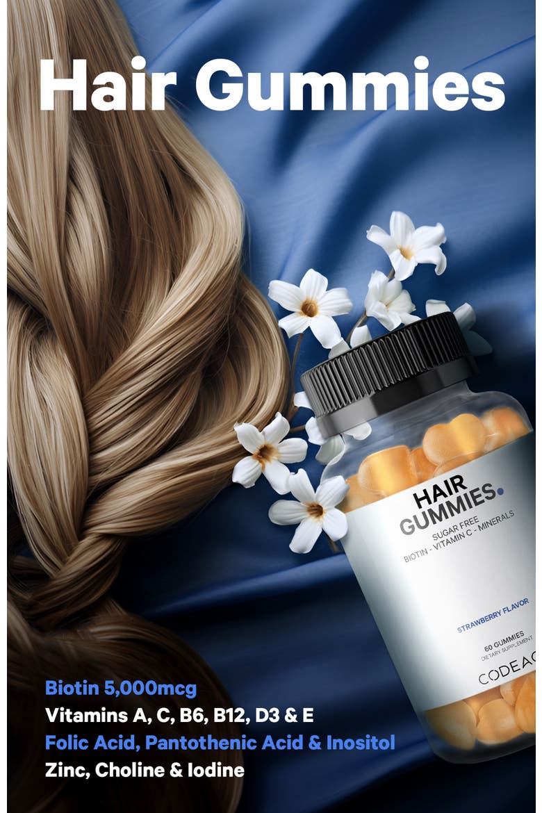 Hair Gummies Biotin Multivitamins Supplement, Alternate, color, White