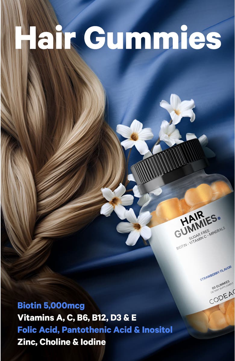 Codeage Hair Gummies Biotin Multivitamins Supplement, Alternate, color, White