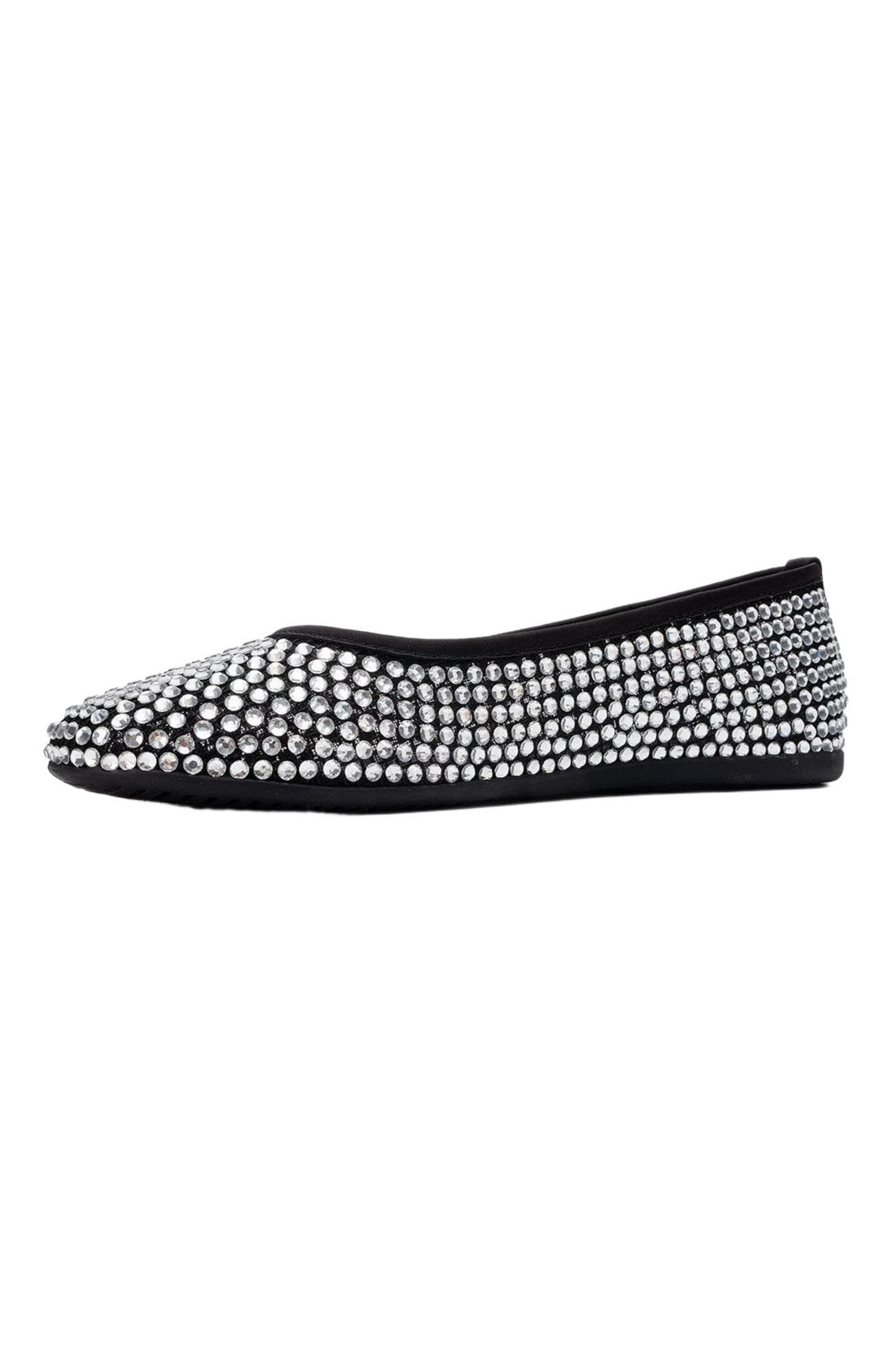 Prologue Shoes Runway Mesh Embellished Ballet Flat, Alternate, color, Black Faux Leather