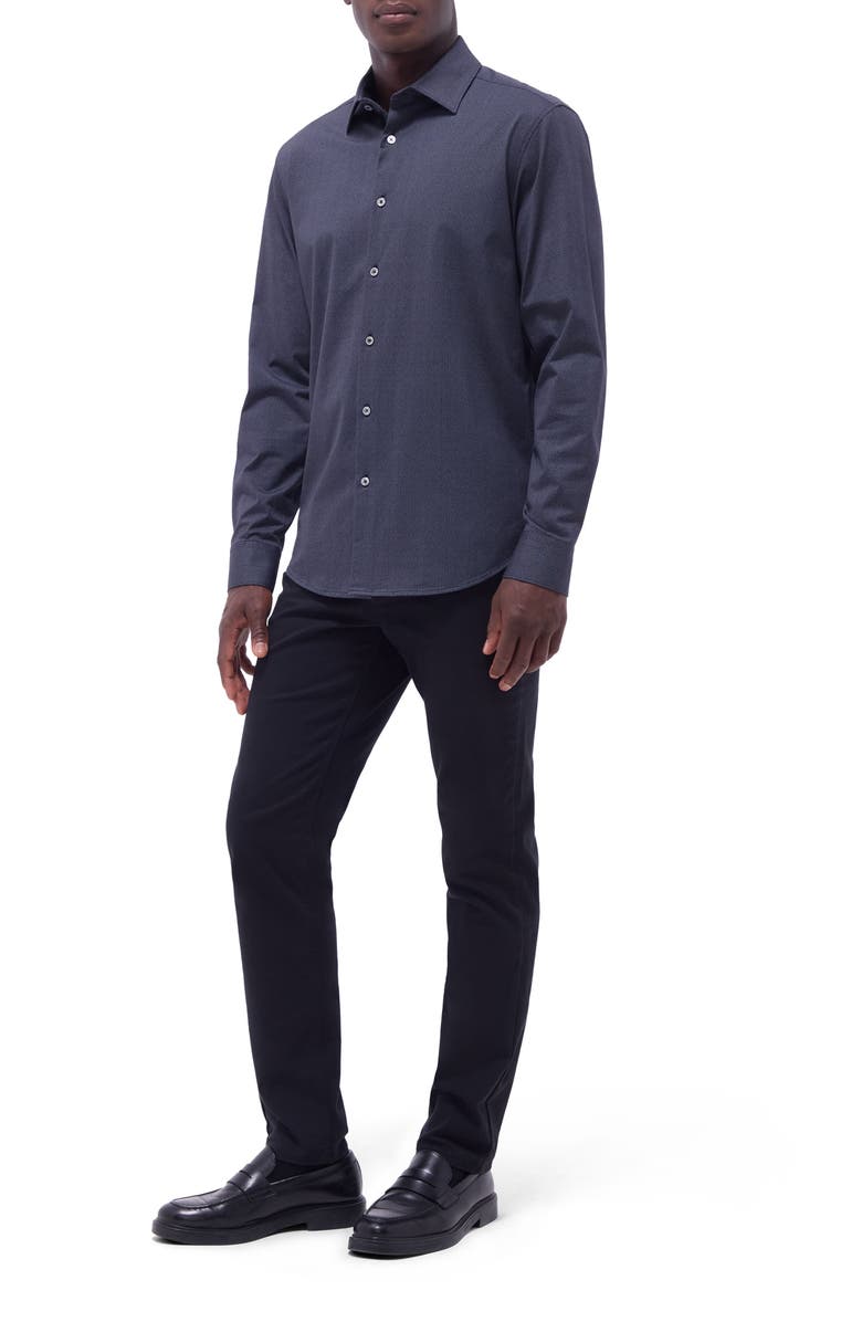 Bugatchi Jimmy OoohCotton<sup>®</sup> Herringbone Button-Up Shirt, Alternate, color, Black