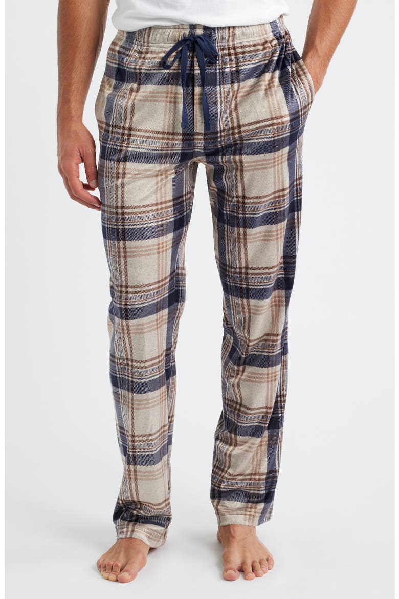 Crossroads Long Sleeve Henley & Plaid Fleece Pajama Pants Set, Alternate, color, COFFEE
