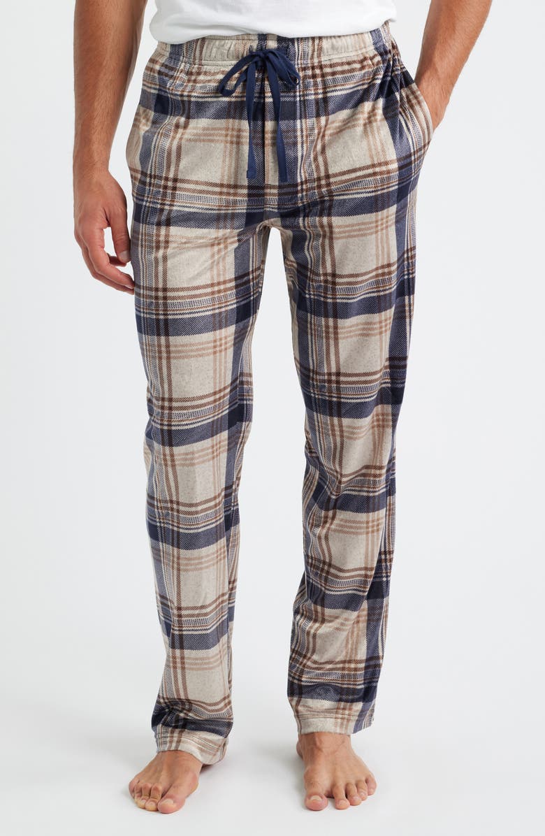 Majestic International Crossroads Long Sleeve Henley & Plaid Fleece Pajama Pants Set, Alternate, color, Coffee