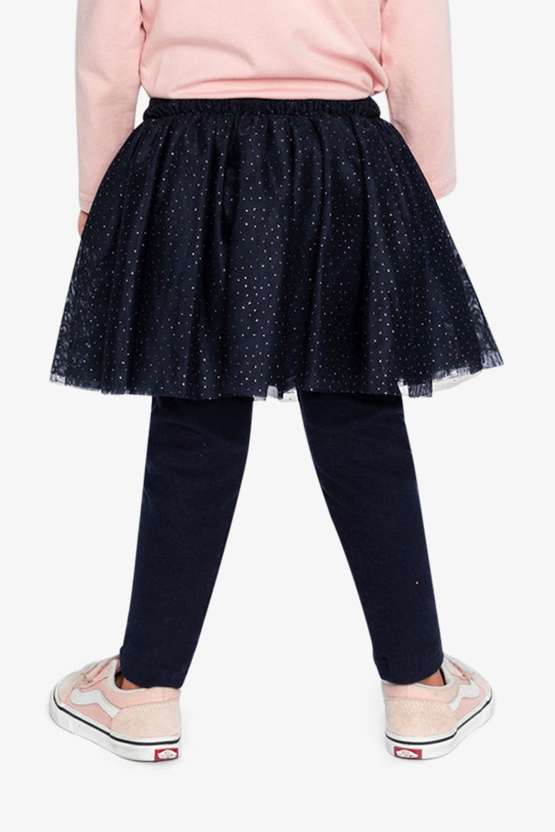 Rib Integrated Tulle Skirt Elastic Waist Leggings, Alternate, color, Dark Blue
