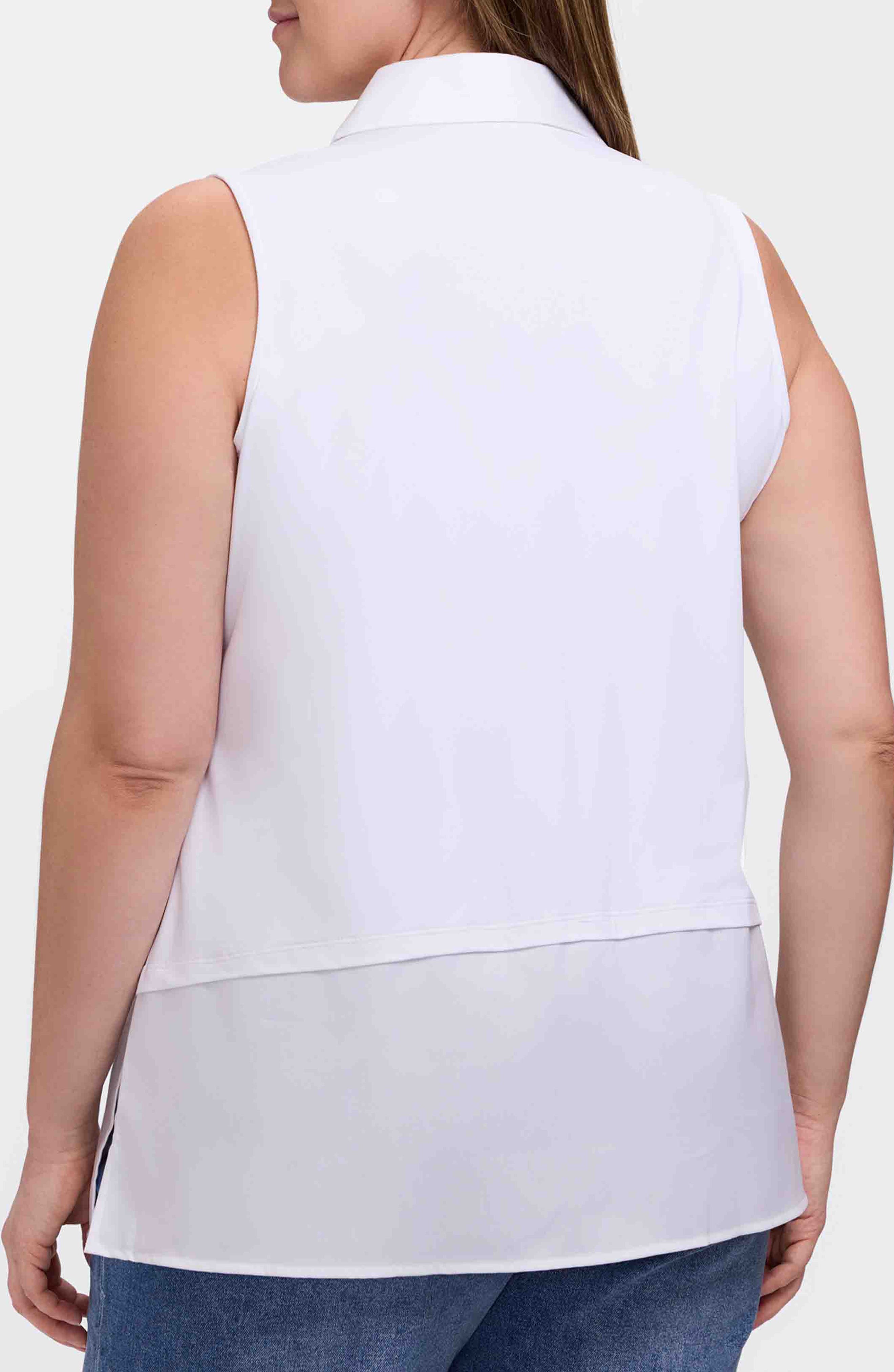 Sasha Mixed Media Sleeveless Button-Up Shirt - image 4