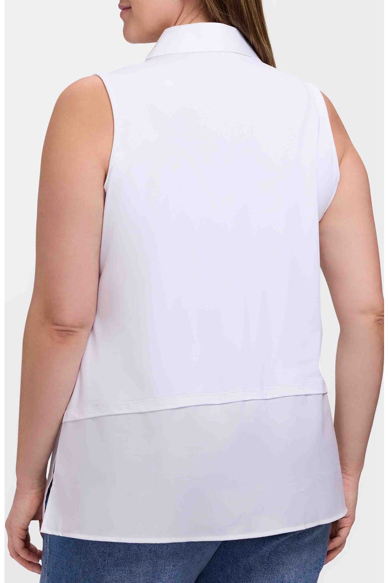 Sasha Mixed Media Sleeveless Button-Up Shirt, Alternate, color, WHITE