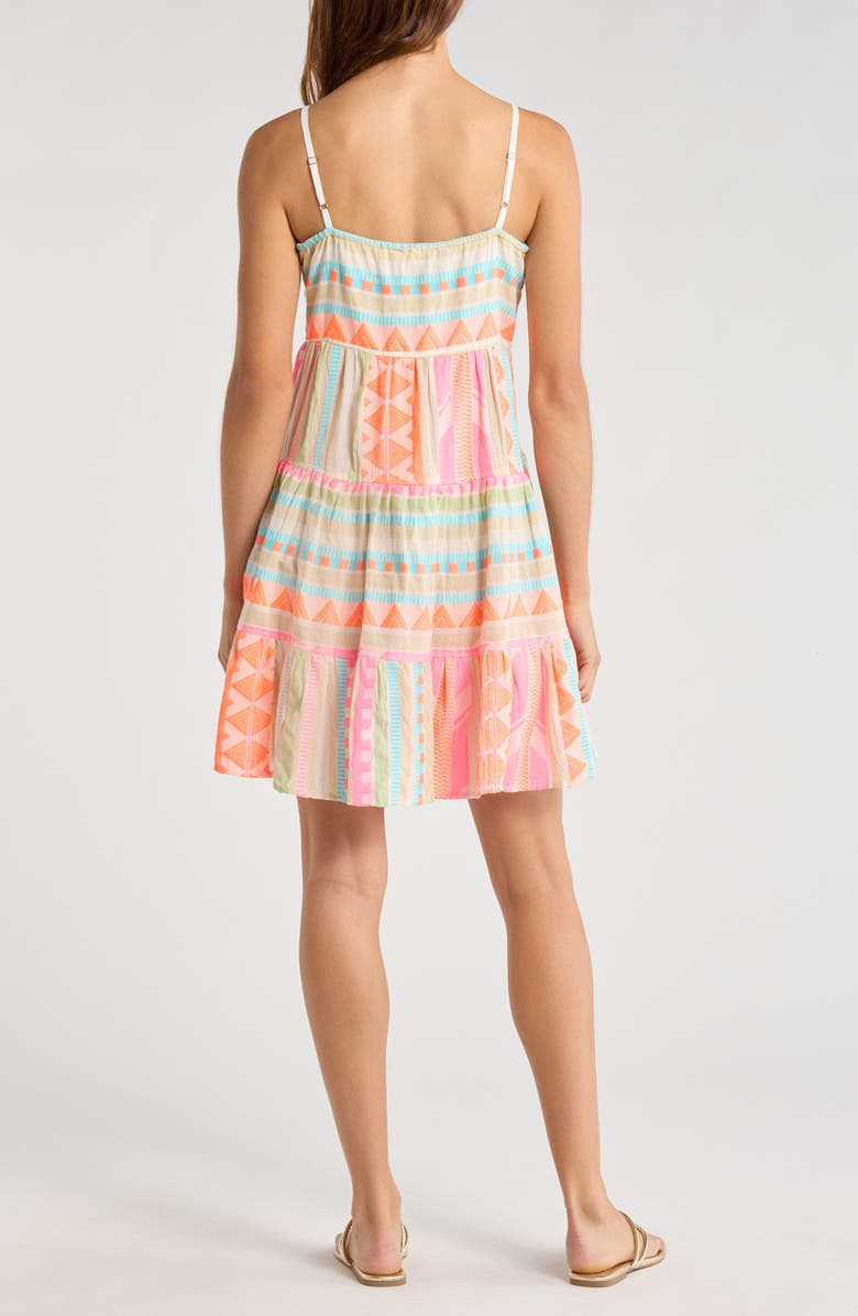 Elan Tiered Cotton Blend Cover-Up Dress, Alternate, color, Neon Aztec