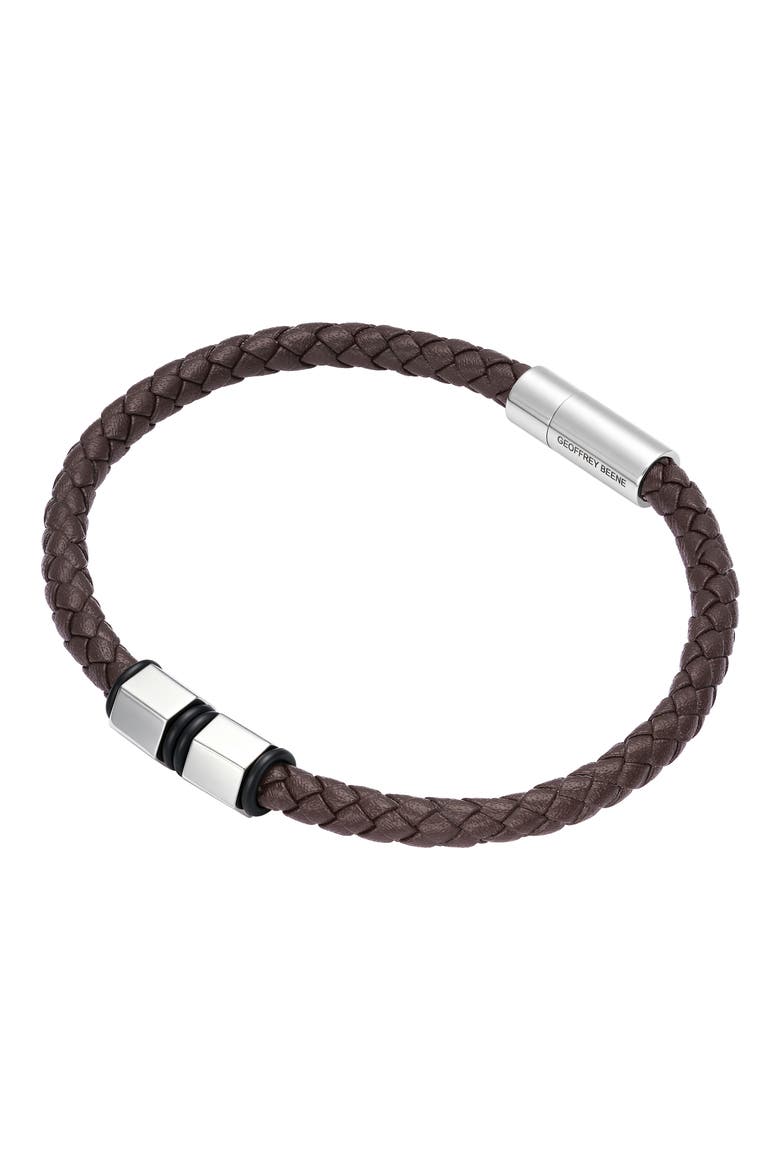 Men's Braided Leather Bracelet, Alternate, color, BROWN