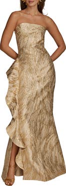 Donna Karan New York Metallic Ruffle Detail Strapless Gown