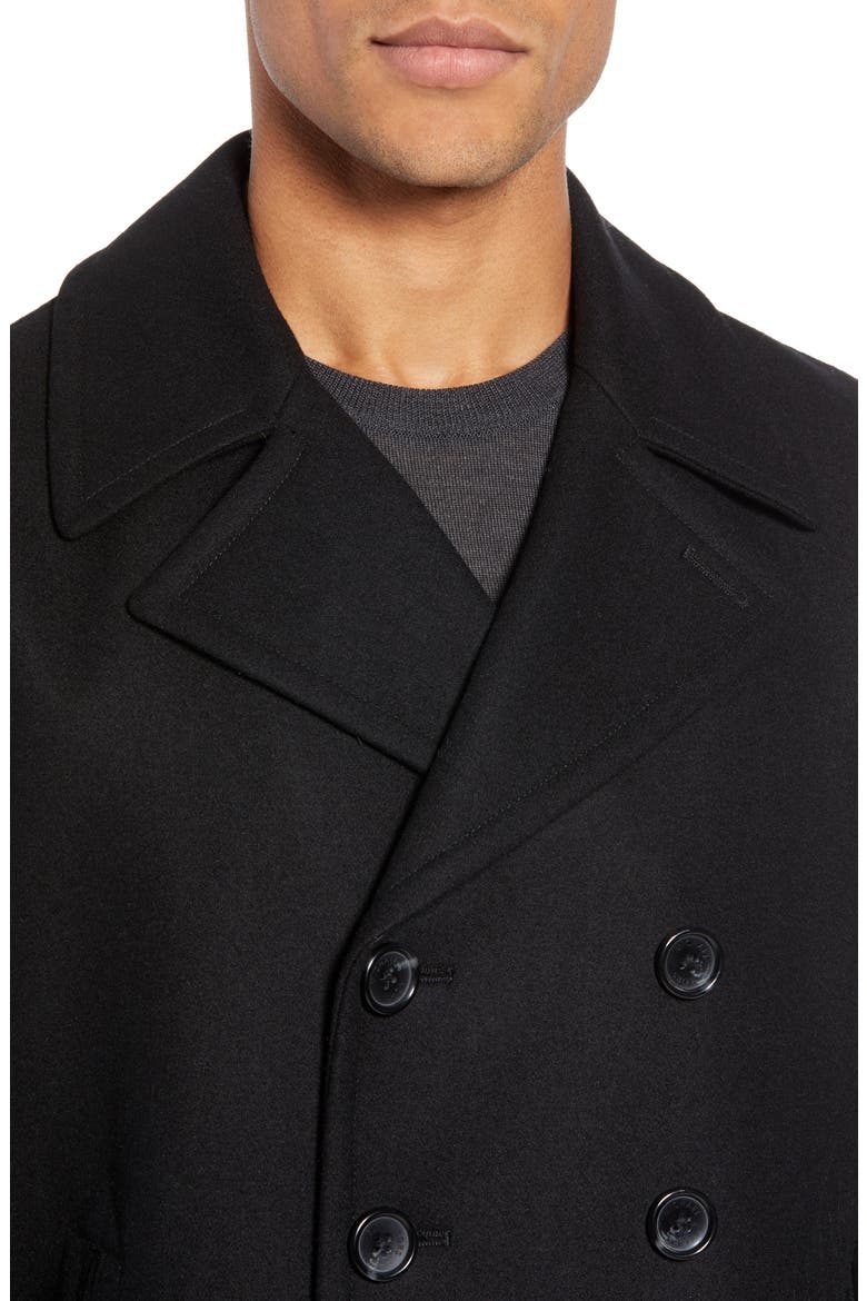 Wool Blend Double Breasted Peacoat, Alternate, color, BLACK
