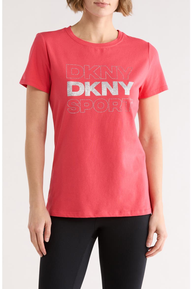 Rhinestone Glitter Logo T-Shirt, Main, color, AZALEA/ SILVER