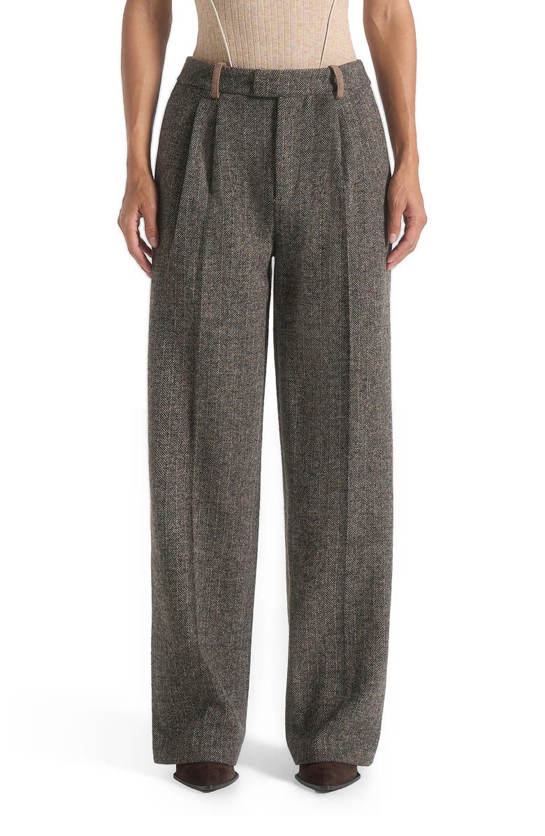 Manière De Voir Julie Herringbone Wool Twin Pleat Trousers, Alternate, color, Grey