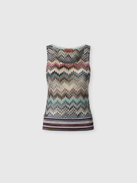 Sleeveless Top In Viscose With Zigzag Pattern