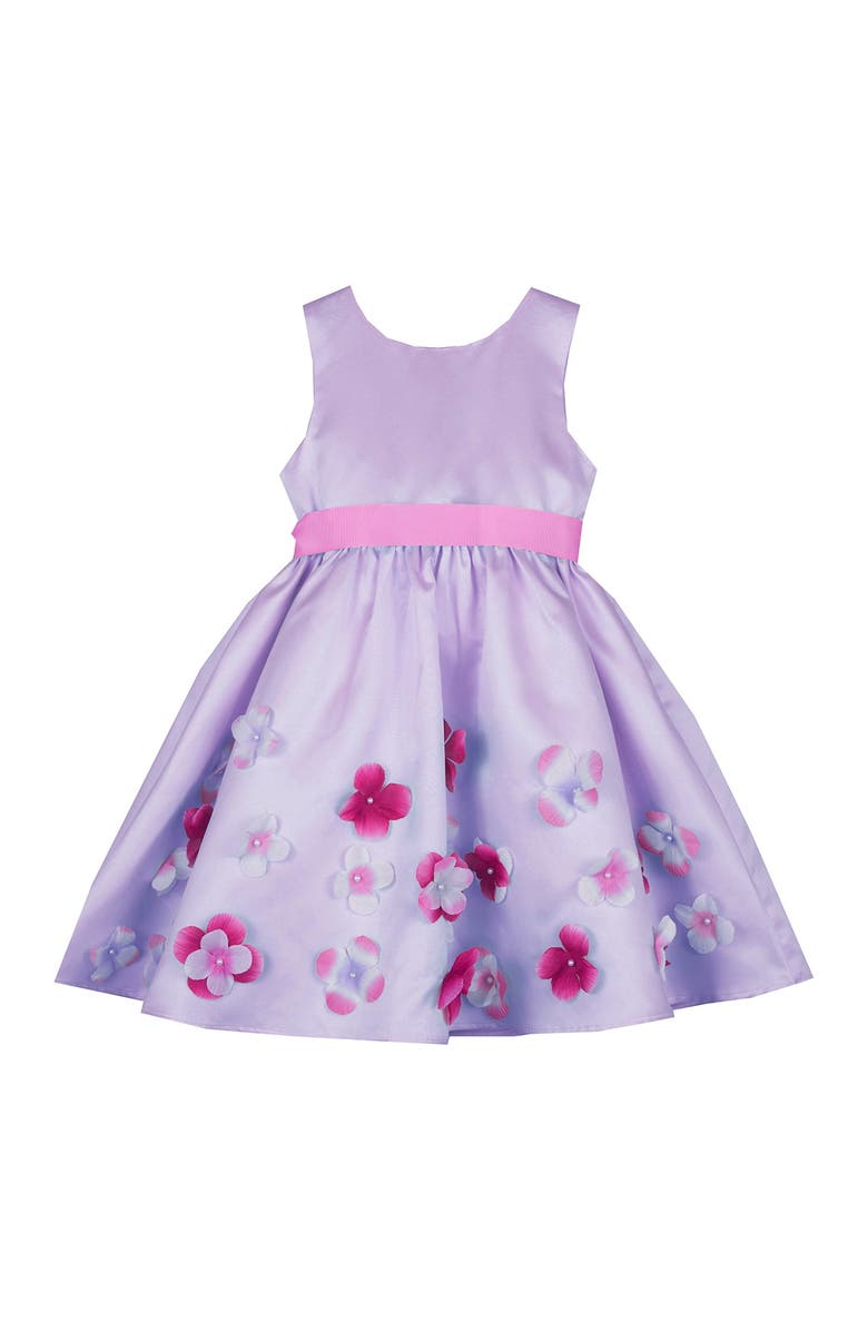 JOE-ELLA Layla Flower Embellished Lilac Satin Dress, Main, color, 