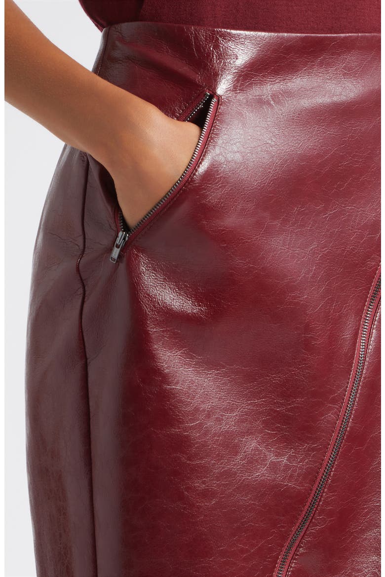 Verena Zip Front Faux Leather Skirt, Alternate, color, OXBLOOD