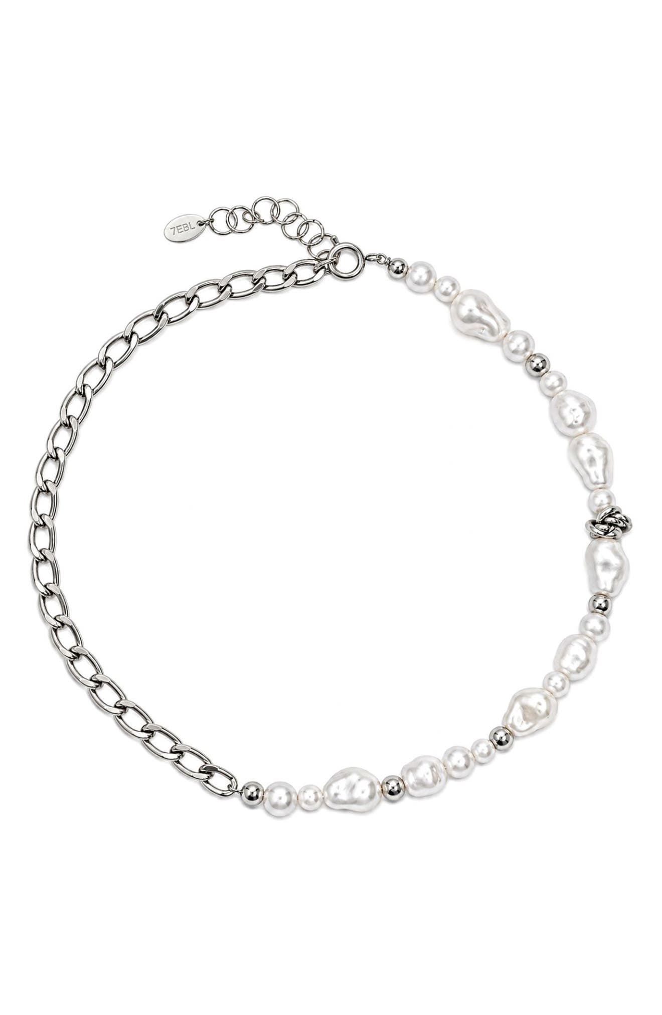 REBL Liquid Faux Pearl & Chain Necklace