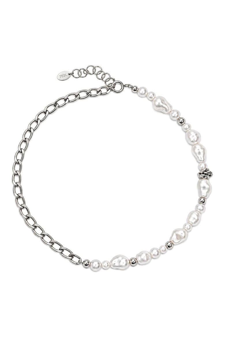 Liquid Faux Pearl & Chain Necklace, Main, color, SILVER