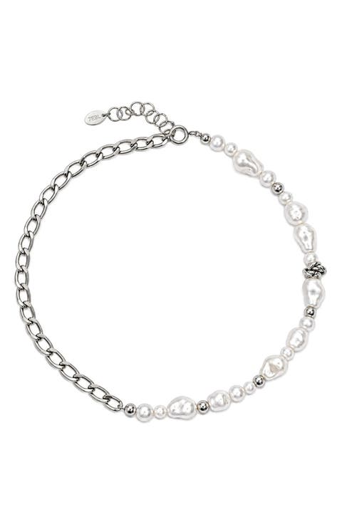 Liquid Faux Pearl & Chain Necklace