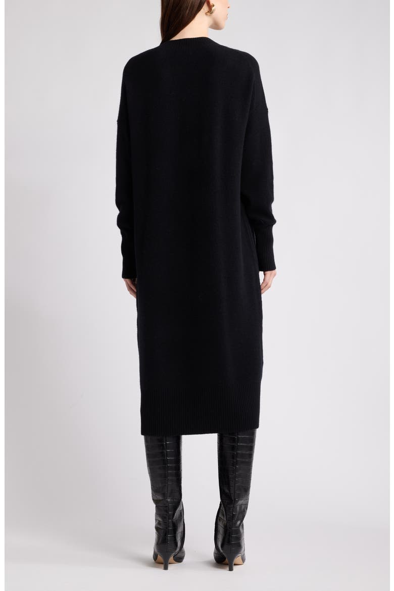 V-Neck Long Sleeve Wool & Cashmere Sweater Dress, Alternate, color, BLACK ROCK