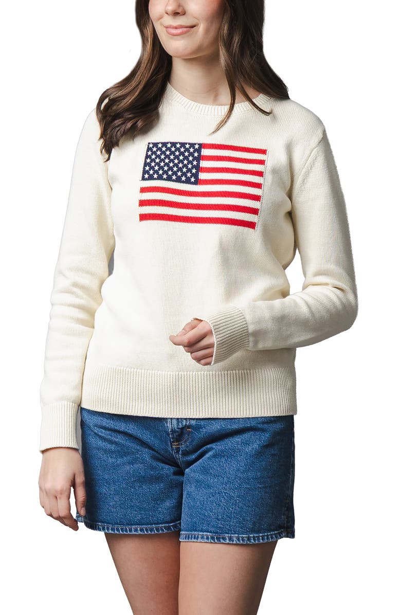 Hope & Henry Women's Organic Crew Neck Flag Sweater, Main, color, Ivory Flag