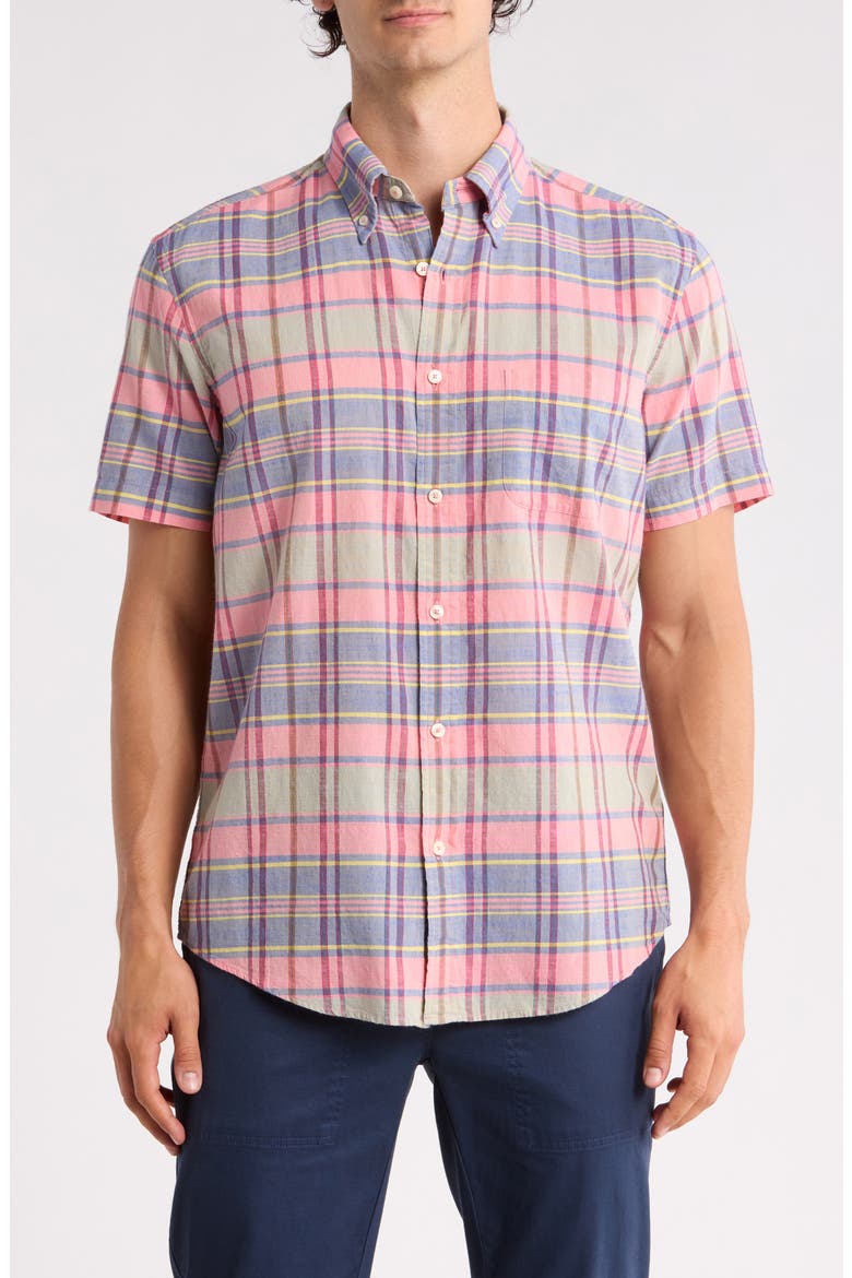 Sport Fit Short Sleeve Cotton Button-Up Shirt, Main, color, BAROQUE ROSE PLAID