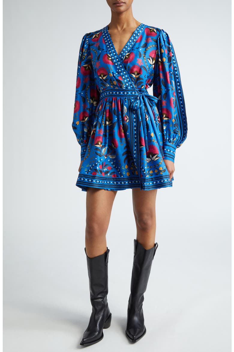 Palms Paradise Long Sleeve Wrap Minidress, Main, color, PALMS PARADISE TEAL