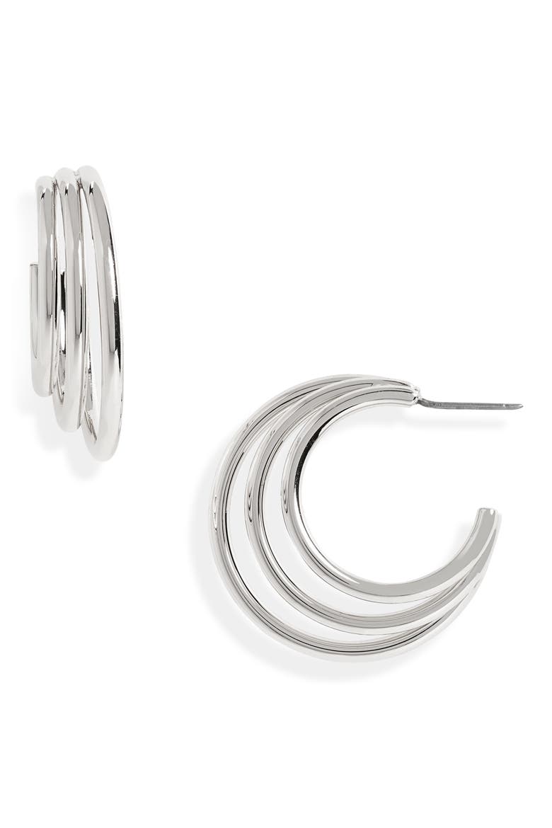 Triple Hoop Earrings, Main, color, RHODIUM