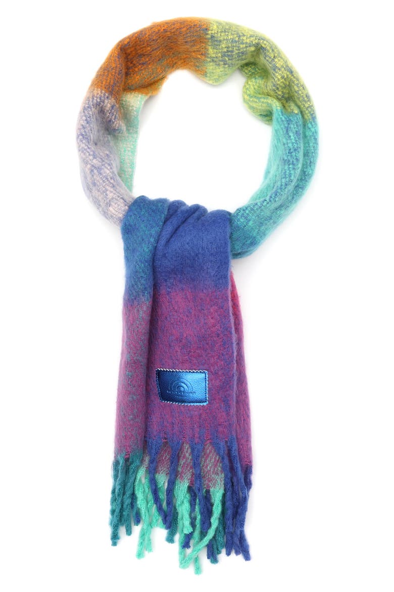 Rainbow Check Fringe Scarf, Alternate, color, BLUE