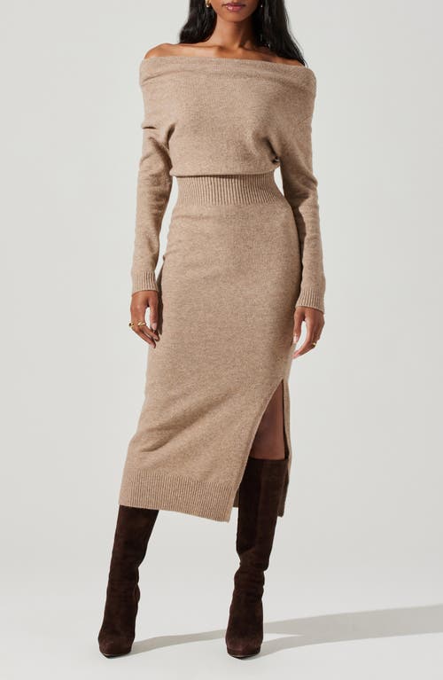 ASTR the Label Cora Off the Shoulder Long Sleeve Sweater Dress in Taupe 