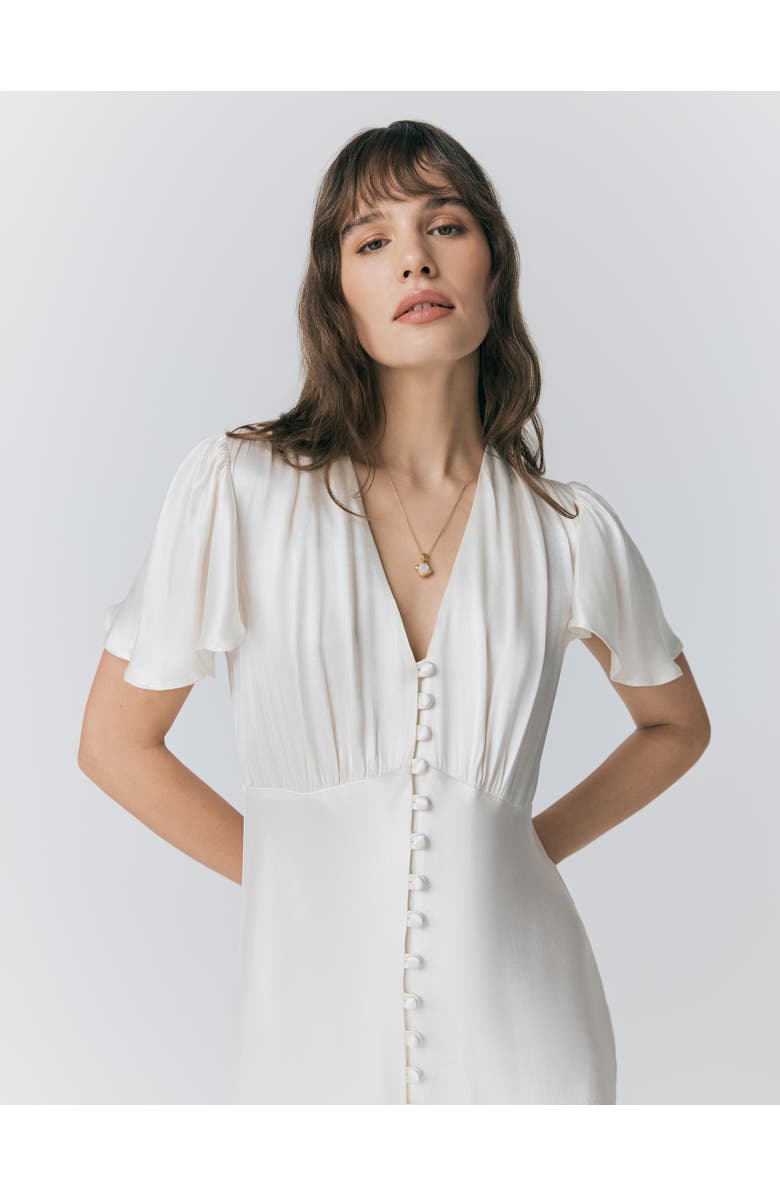Ghost London Grace Satin Button V-Neck Dress, Alternate, color, Ivory