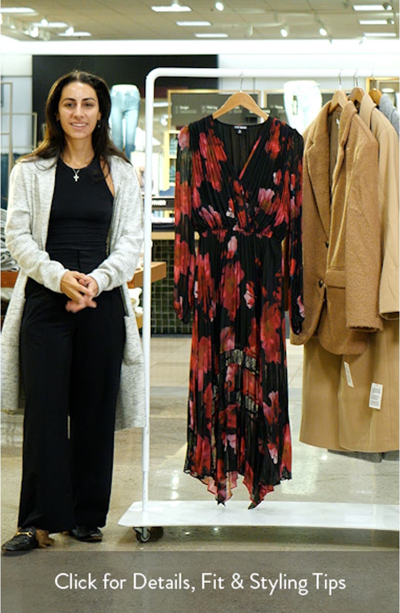 Ari Floral Pleated Long Sleeve Chiffon & Lace Dress, sales video thumbnail