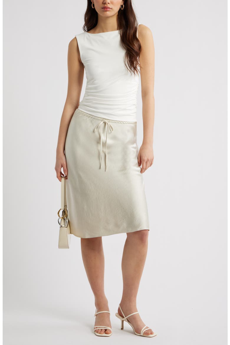Knee Length Drawstring Satin Skirt, Alternate, color, IVORY DOVE