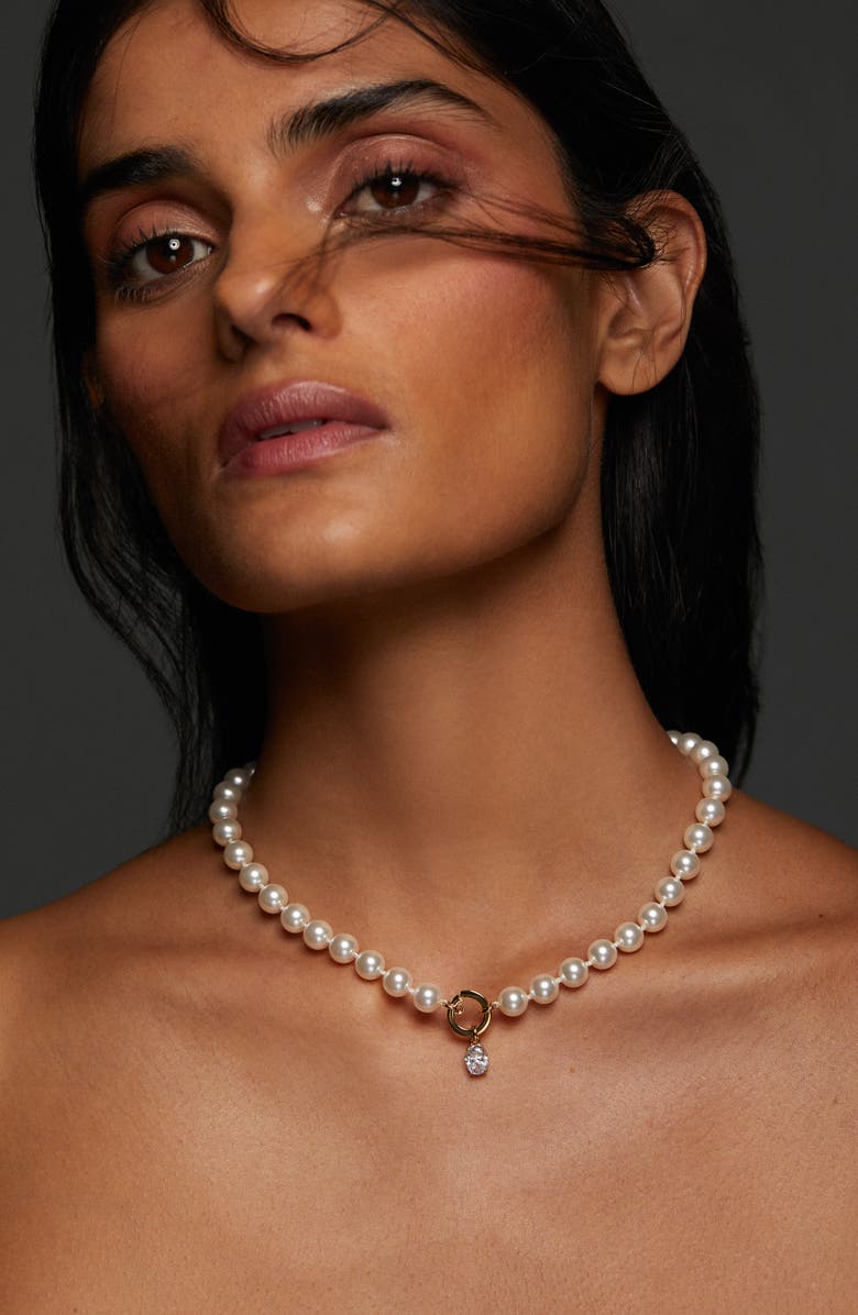 Nadri Poppy Charm Ring Necklace, Alternate, color, Gold/ White