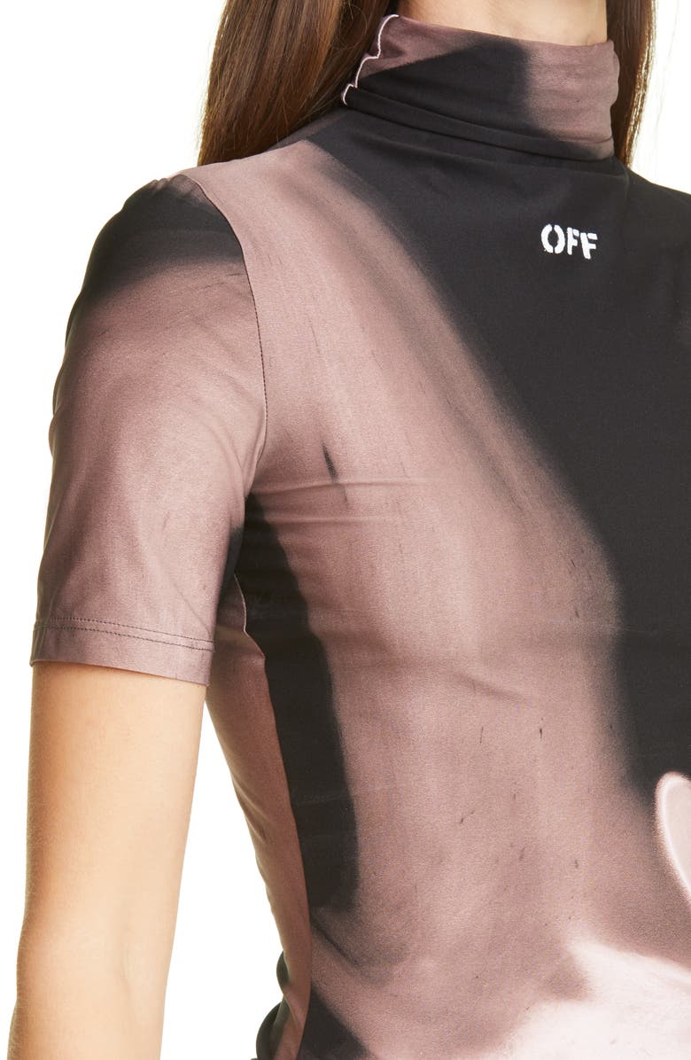 Off-White Liquid Melt Short Sleeve Turtleneck Top, Alternate, color,