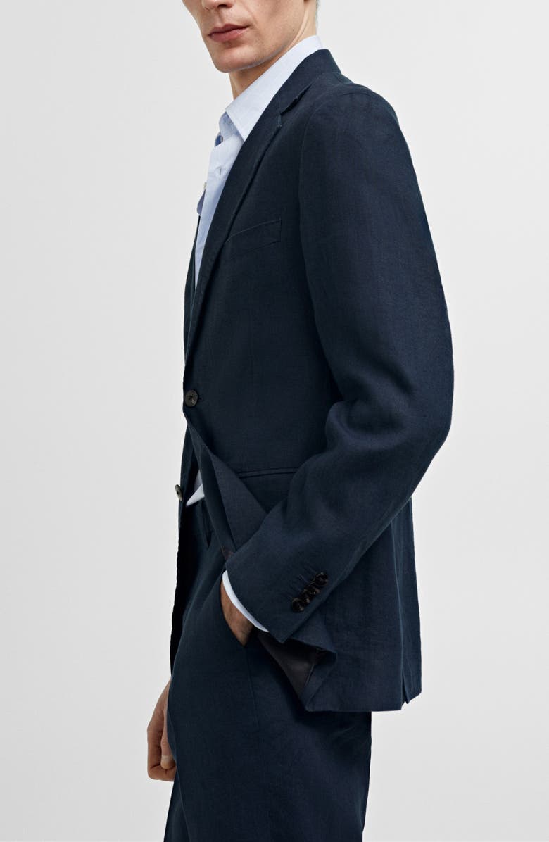 MANGO Slim Fit Linen Sport Coat, Alternate, color, Dark Navy