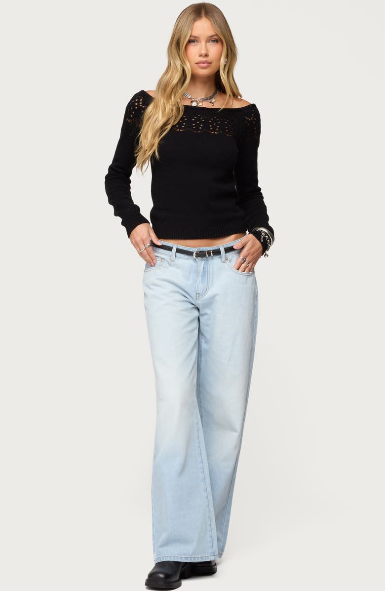 EDIKTED Lillis Boat Neck Crop Sweater, Alternate, color, Black