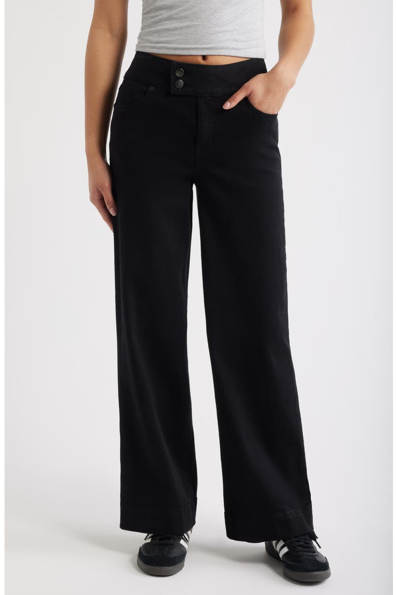 High Waist Extended Hem Wide Leg Jeans, Main, color, BLACK