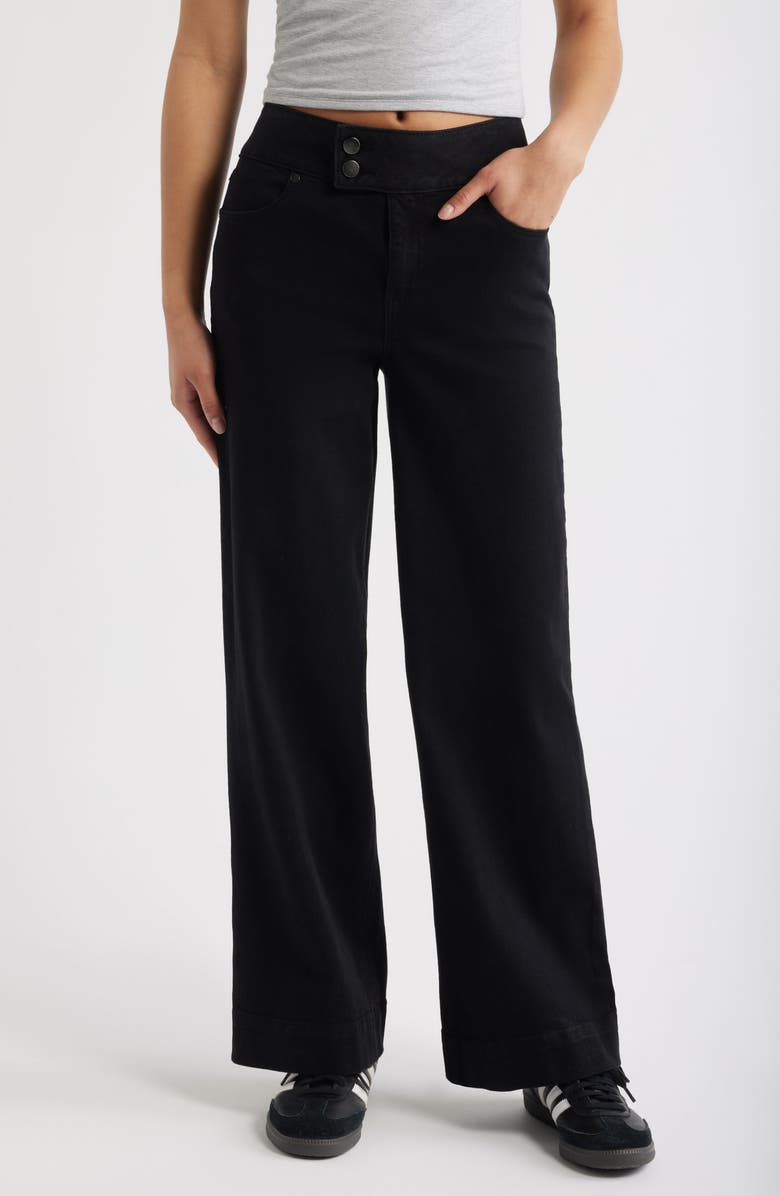 1822 Denim High Waist Extended Hem Wide Leg Jeans, Main, color, Black