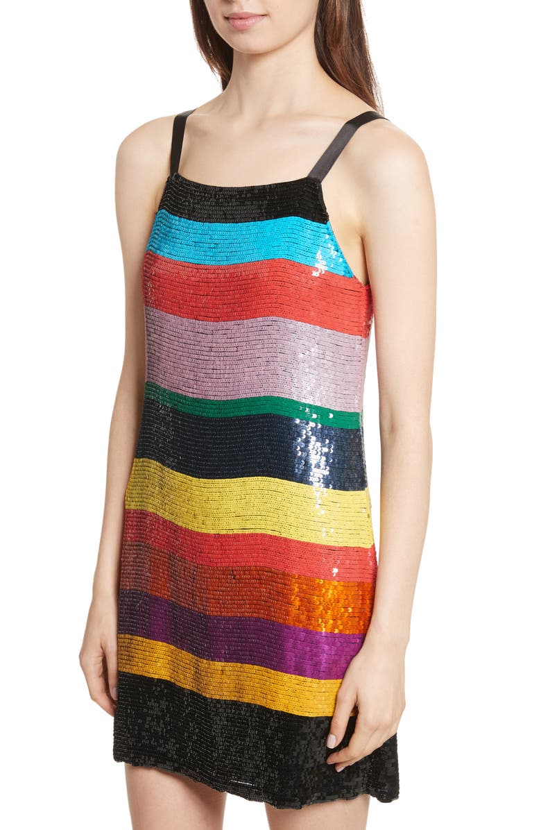 Alice + Olivia Bridget Striped Sequin Slipdress, Alternate, color,