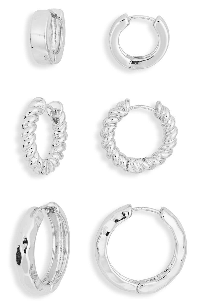 3-Pack Assorted Essential Huggie Hoop Earrings, Alternate, color, SILVER