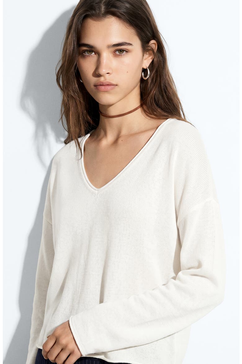 V-Neck Sweater, Alternate, color, WHITE