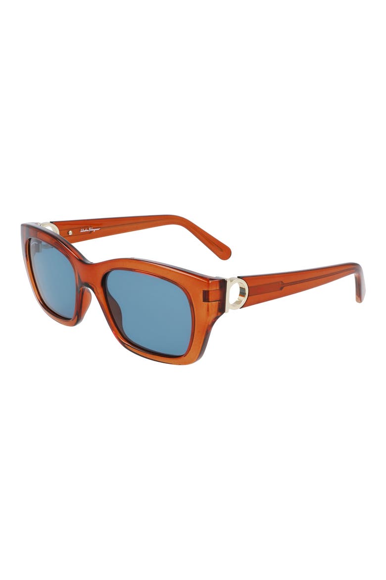 53mm Rectangular Sunglasses, Alternate, color, CRYSTAL CARAMEL/ PETROL